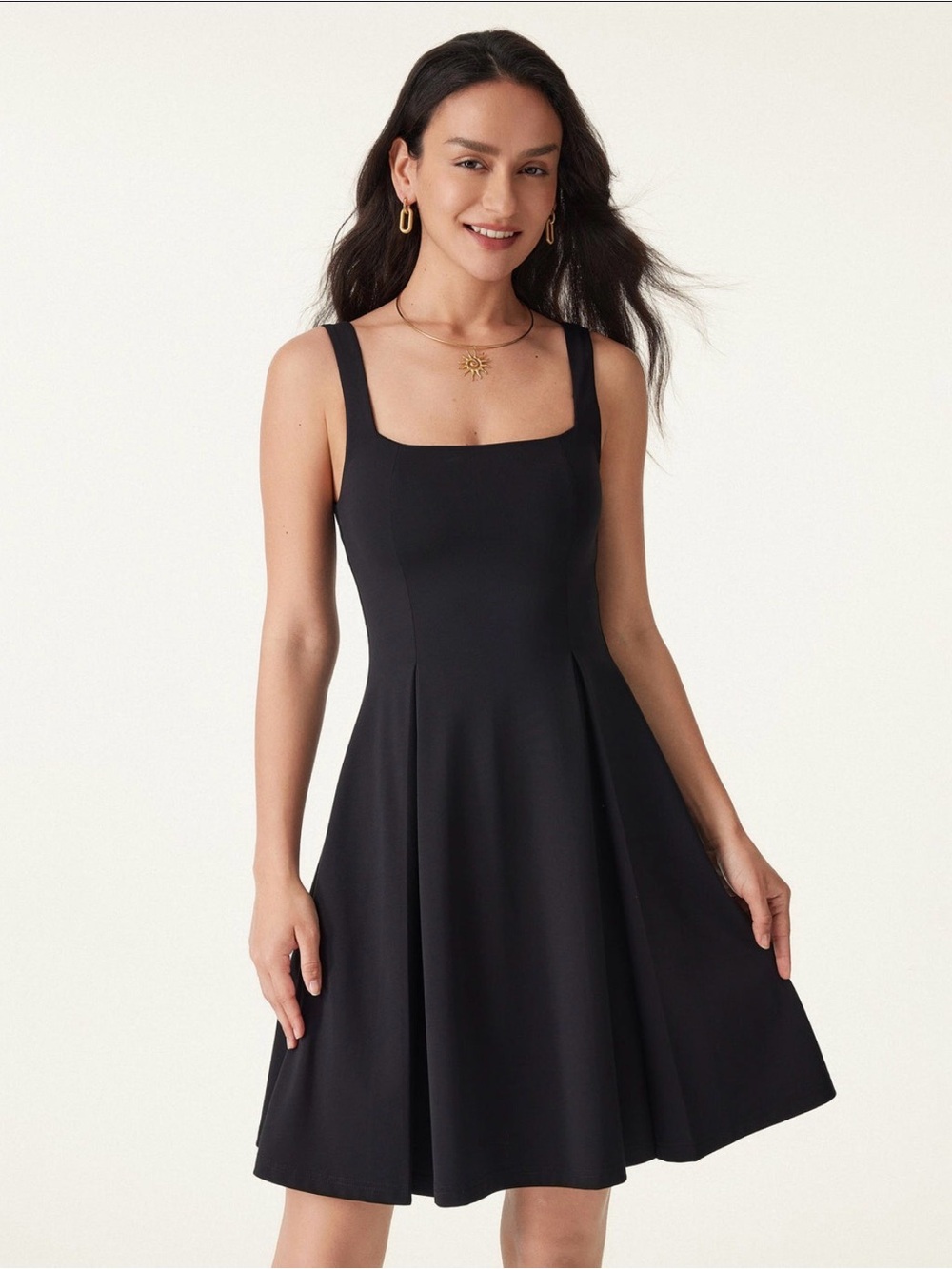 OGL Square Neck Fit Flare Brami Dress Navy Bamboo Ponte NWT M